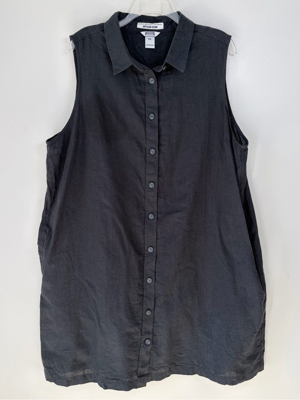 Duluth Trading Co Artisan Hemp Organic Cotton Blend Sleeveless Button Up Dress